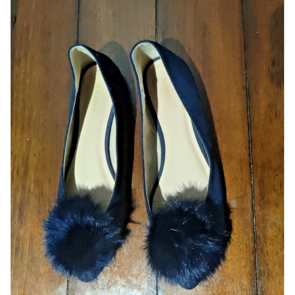 Old Navy Women's Genuine Suede Pompom Pointed Toe Ballet Flats Shoes Size 9